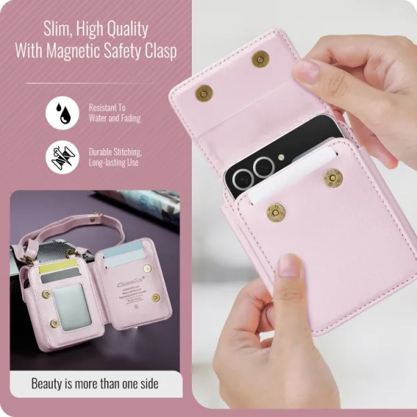CASEME MINI Peňaženkové puzdro s remienkom pre sériu Samsung Galaxy Z Flip svetloružové