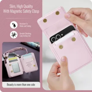 CASEME MINI Peňaženkové puzdro s remienkom pre sériu Samsung Galaxy Z Flip svetloružové