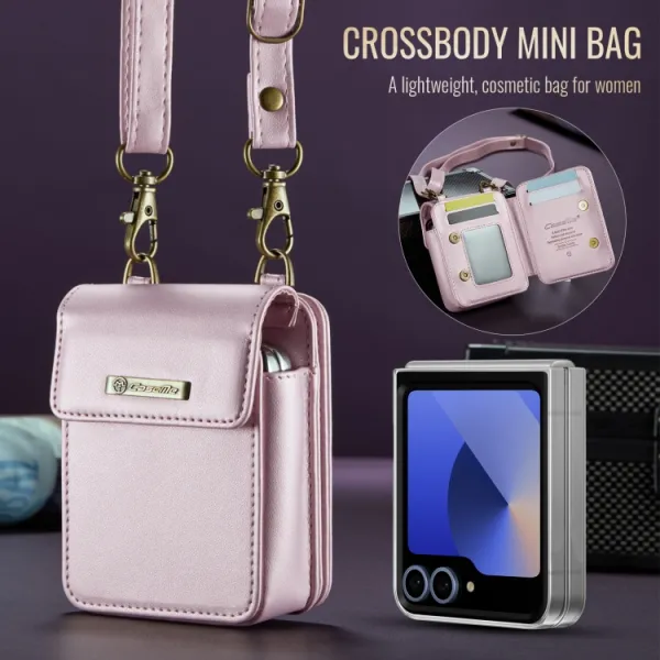 CASEME MINI Peňaženkové puzdro s remienkom pre sériu Samsung Galaxy Z Flip svetloružové