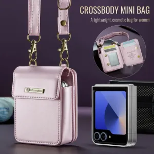 CASEME MINI Peňaženkové puzdro s remienkom pre sériu Samsung Galaxy Z Flip svetloružové