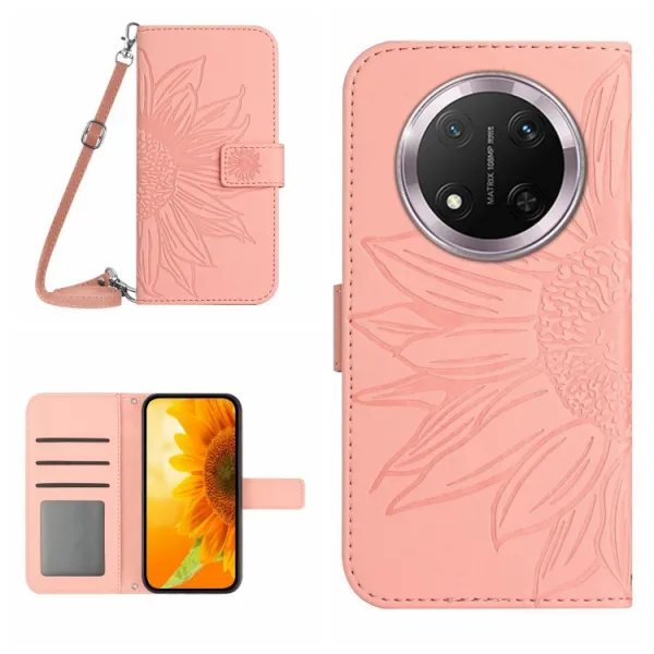 ART SUNFLOWER Peňaženkový obal so šnúrkou pre Honor Magic7 Lite 5G ružový