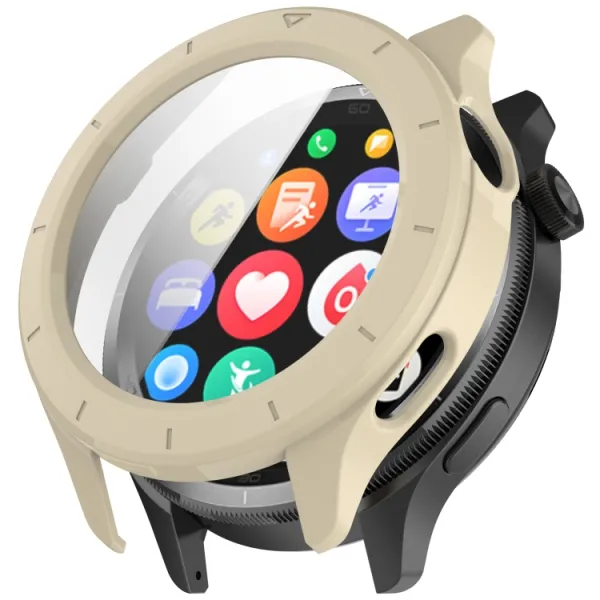 PC FULL COVER Plastový kryt so sklom pre Xiaomi Watch S4 béžový
