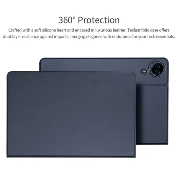 LEATHER Zaklápací kryt pre Teclast T65 Max tmavomodrý