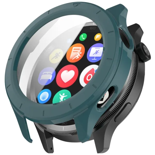 PC FULL COVER Plastový kryt so sklom pre Xiaomi Watch S4 tmavozelený