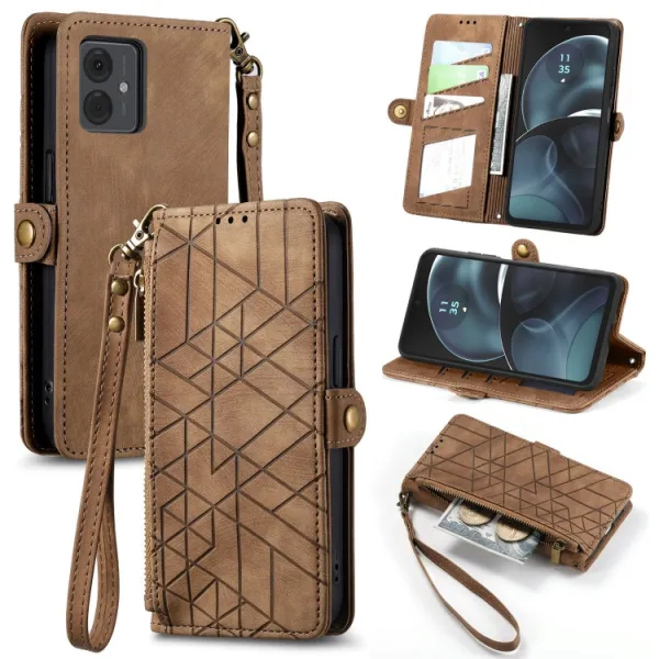 GEOM Peňaženkové puzdro pre Motorola Moto G14 hnedé