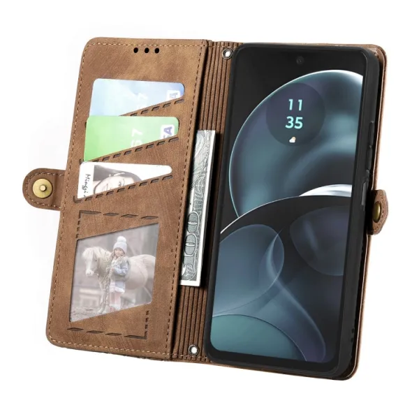 GEOM Peňaženkové puzdro pre Motorola Moto G14 hnedé