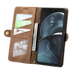 GEOM Peňaženkové puzdro pre Motorola Moto G14 hnedé