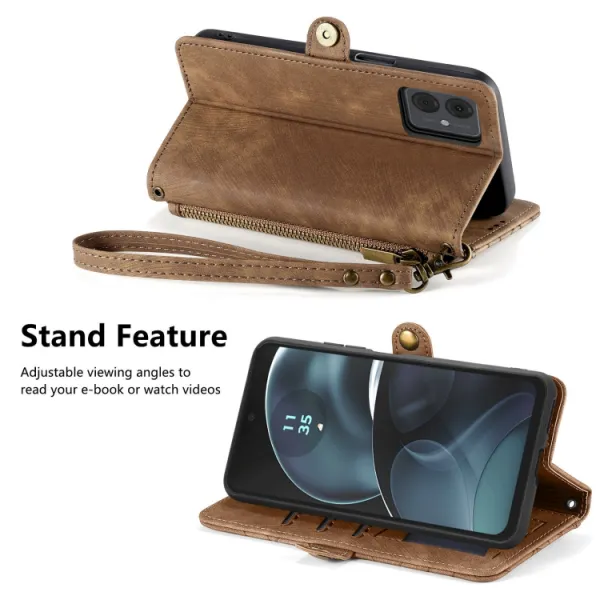 GEOM Peňaženkové puzdro pre Motorola Moto G14 hnedé