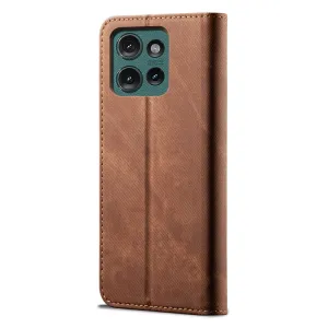 DENIM Peňaženkový kryt pre Motorola Edge 50 hnedý