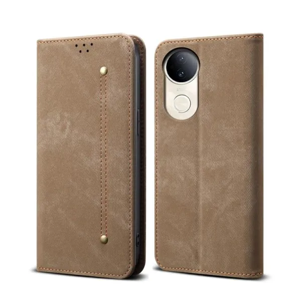 DENIM Peňaženkový kryt pre Vivo V50 5G šedohnedý
