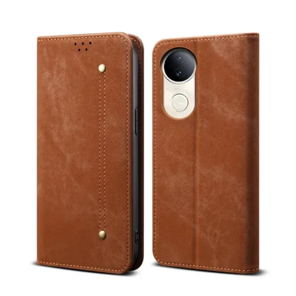 DENIM Peňaženkový kryt pre Vivo V50 5G hnedý
