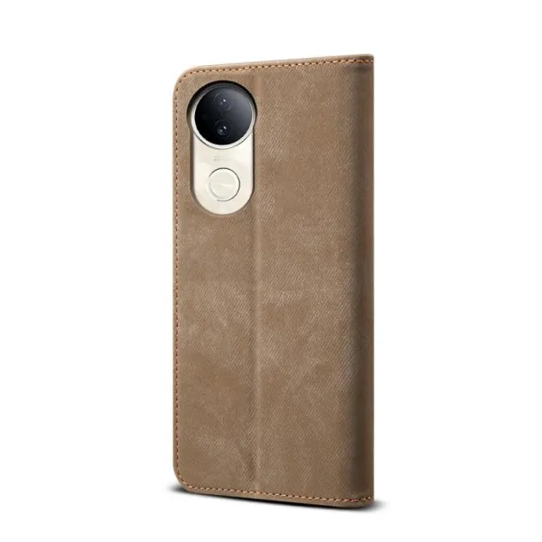 DENIM Peňaženkový kryt pre Vivo V50 5G šedohnedý