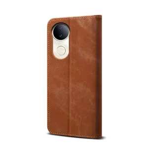DENIM Peňaženkový kryt pre Vivo V50 5G hnedý