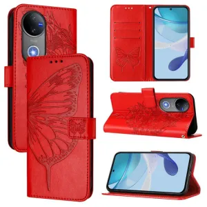 ART BUTTERFLY Peňaženkový obal pre Vivo V50 5G červený