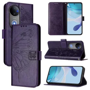 ART BUTTERFLY Peňaženkový obal pre Vivo V50 5G fialový