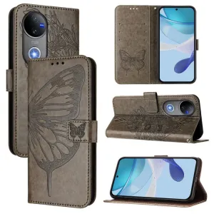 ART BUTTERFLY Peňaženkový obal pre Vivo V50 5G šedý