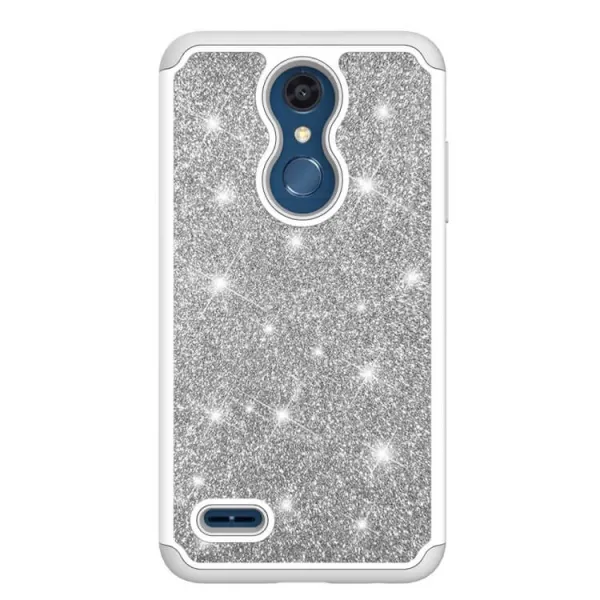 Glitter Powder Ochranný Gumený Obal LG K30 strieborný
