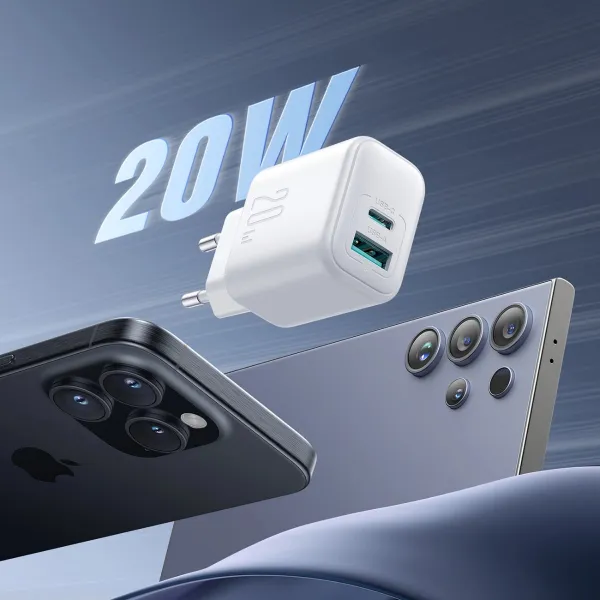JOYROOM JR-TCF21 Sieťová nabíjačka USB-C / USB-A biela