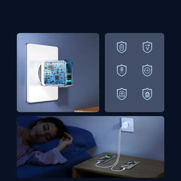 JOYROOM JR-TCF21 Sieťová nabíjačka USB-C / USB-A biela