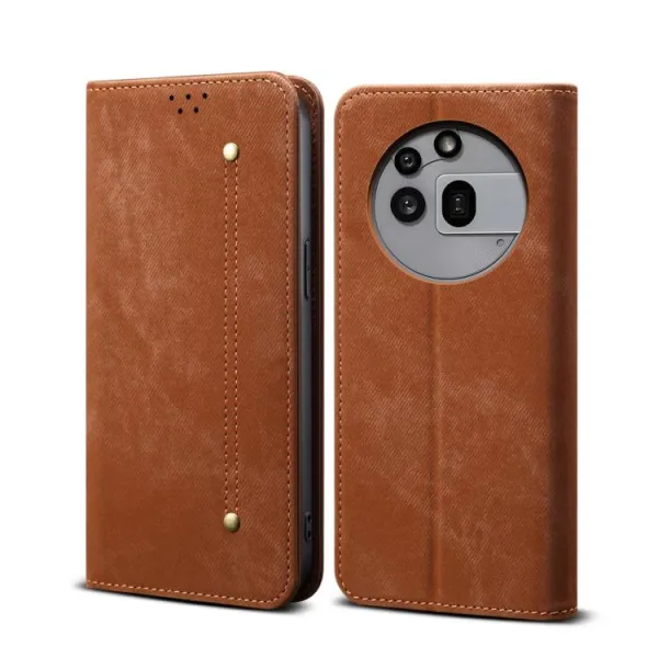 DENIM Peňaženkový kryt pre Nothing Phone (3a) Pro hnedý