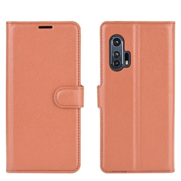 LITCHI Peňaženkový kryt Motorola Edge Plus hnedý