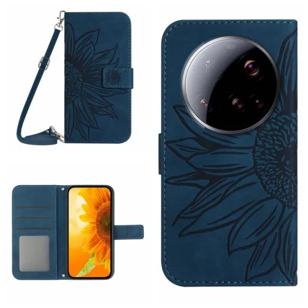 ART SUNFLOWER Peňaženkový obal so šnúrkou pre Xiaomi 15 Ultra modrý
