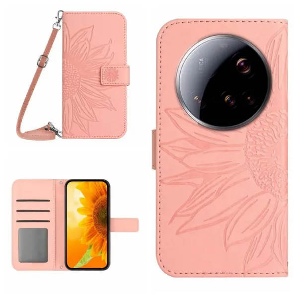 ART SUNFLOWER Peňaženkový obal so šnúrkou pre Xiaomi 15 Ultra ružový