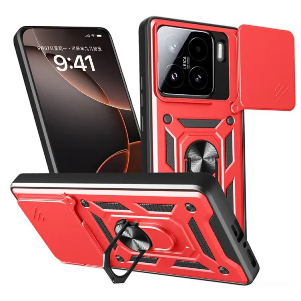 RING CAMERA Kryt s držiakom pre Xiaomi 15 červený