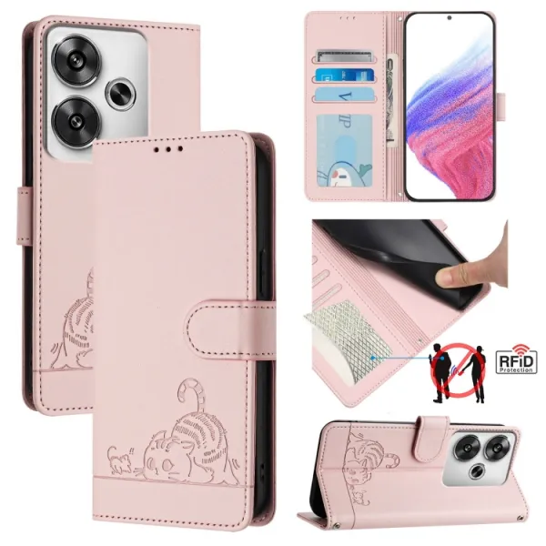 ART CAT AND MOUSE Peňaženkový obal so šnúrkou pre Xiaomi Poco F6 ružový