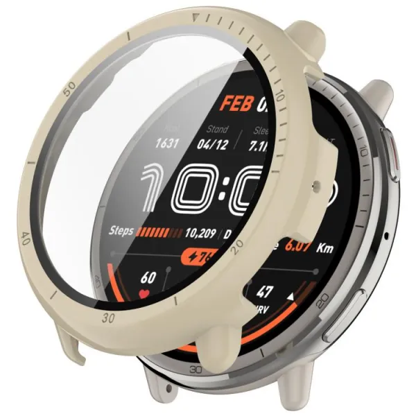 PC FULL COVER Plastový kryt so sklom pre Amazfit Active 2 béžový