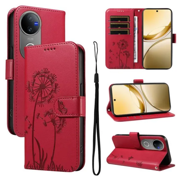 ART DANDELION Peňaženkové puzdro pre Vivo V50 5G červené