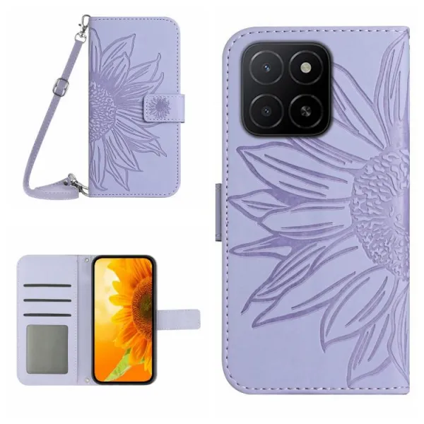ART SUNFLOWER Peňaženkový obal so šnúrkou pre Honor X8c fialový