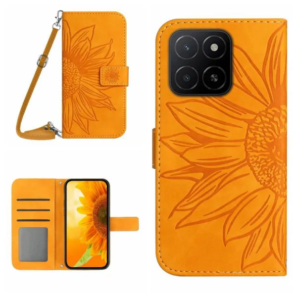 ART SUNFLOWER Peňaženkový obal so šnúrkou pre Honor X8c žltý