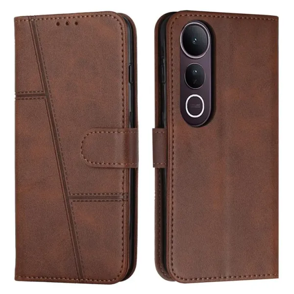STITCHED Peňaženkový kryt pre Vivo V50 Lite tmavohnedý