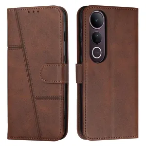 STITCHED Peňaženkový kryt pre Vivo V50 Lite tmavohnedý