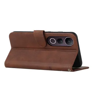 STITCHED Peňaženkový kryt pre Vivo V50 Lite tmavohnedý