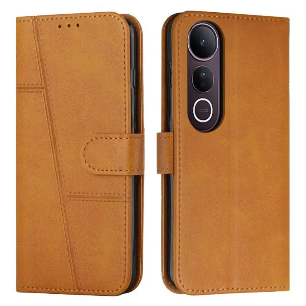 STITCHED Peňaženkový kryt pre Vivo V50 Lite svetlohnedý