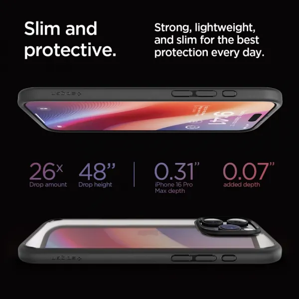 Spigen Ultra hybrid kryt na mobil, iPhone 16 Pro Max, čierny