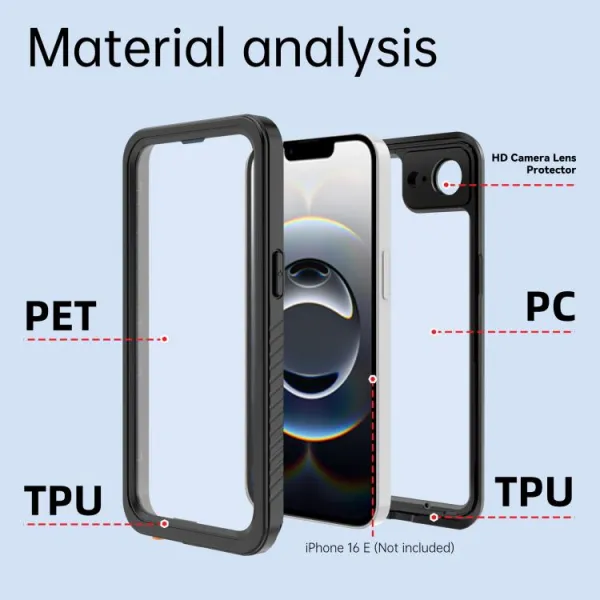 SOLID IP68 Obojstranný kryt pre Apple iPhone 16e / iPhone 17e čierny