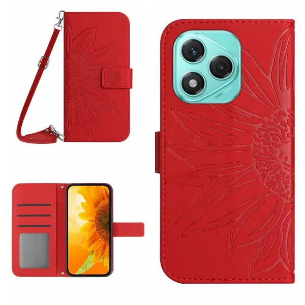 ART SUNFLOWER Peňaženkový obal so šnúrkou pre Honor 400 Lite červený