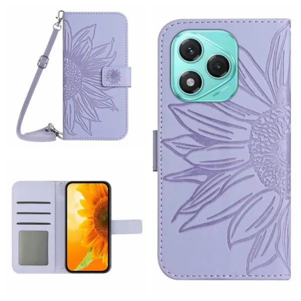 ART SUNFLOWER Peňaženkový obal so šnúrkou pre Honor 400 Lite fialový