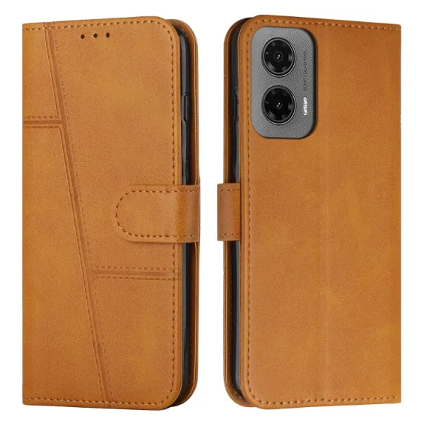 STITCHED Peňaženkový kryt pre Motorola Moto G35 5G svetlohnedý