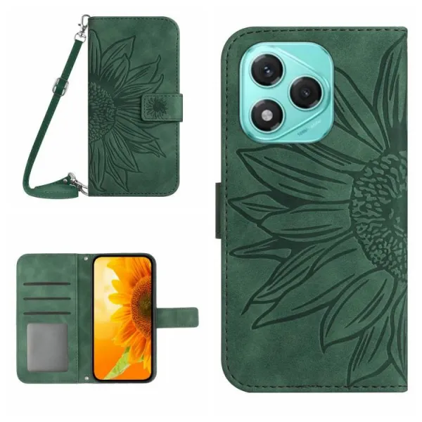 ART SUNFLOWER Peňaženkový obal so šnúrkou pre Honor 400 Lite zelený