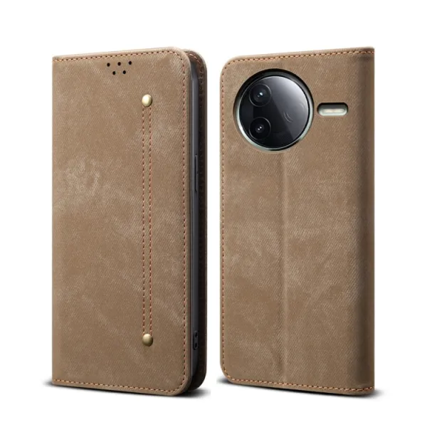 DENIM Peňaženkový kryt pre Xiaomi Poco F7 Pro šedohnedý