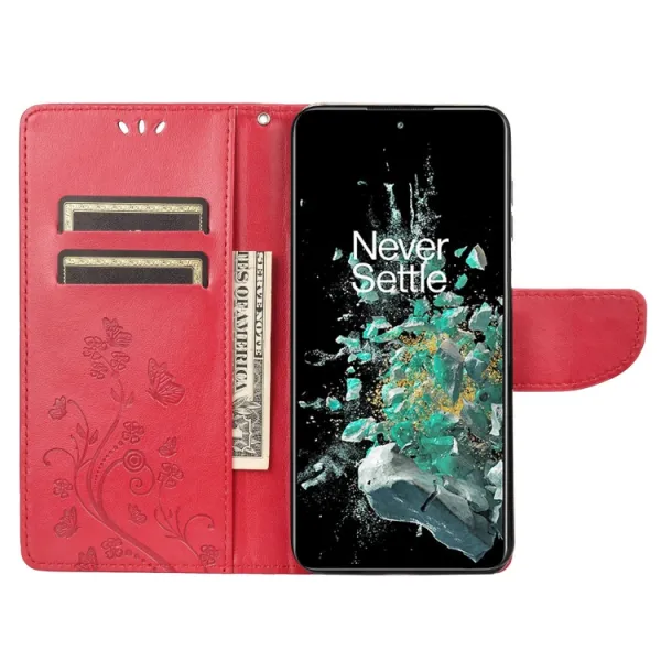 ART FLORAL Peňaženkový kryt OnePlus 10T 5G červený