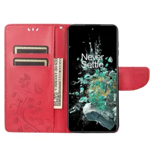 ART FLORAL Peňaženkový kryt OnePlus 10T 5G červený