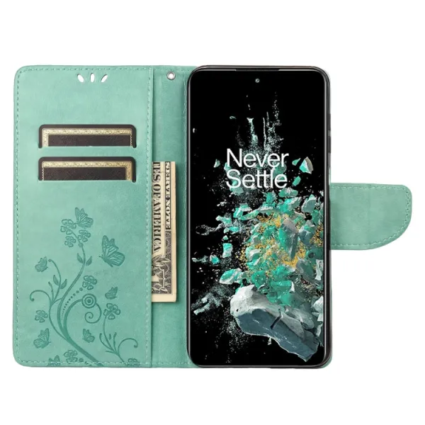 ART FLORAL Peňaženkový kryt OnePlus 10T 5G zelený