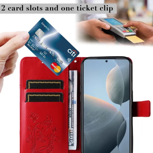 ART BUTTERFLY Peňaženkový obal pre Xiaomi 14T červený
