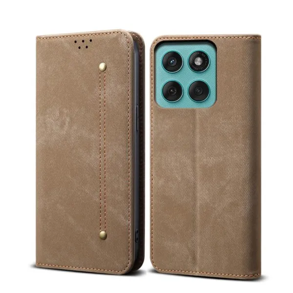 DENIM Peňaženkový kryt pre Motorola Edge 60 / Edge 60 Fusion šedohnedý