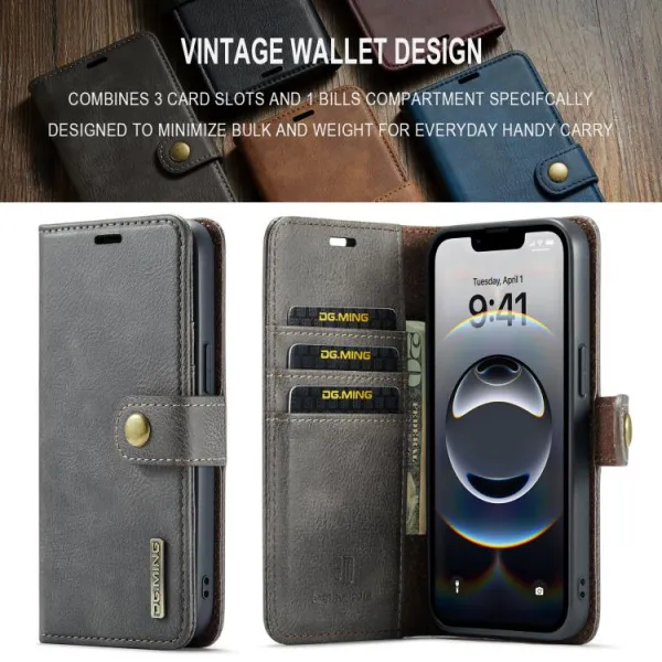 DG.MING Peňaženkový obal 2v1 Apple iPhone 16e / iPhone 17e šedý
